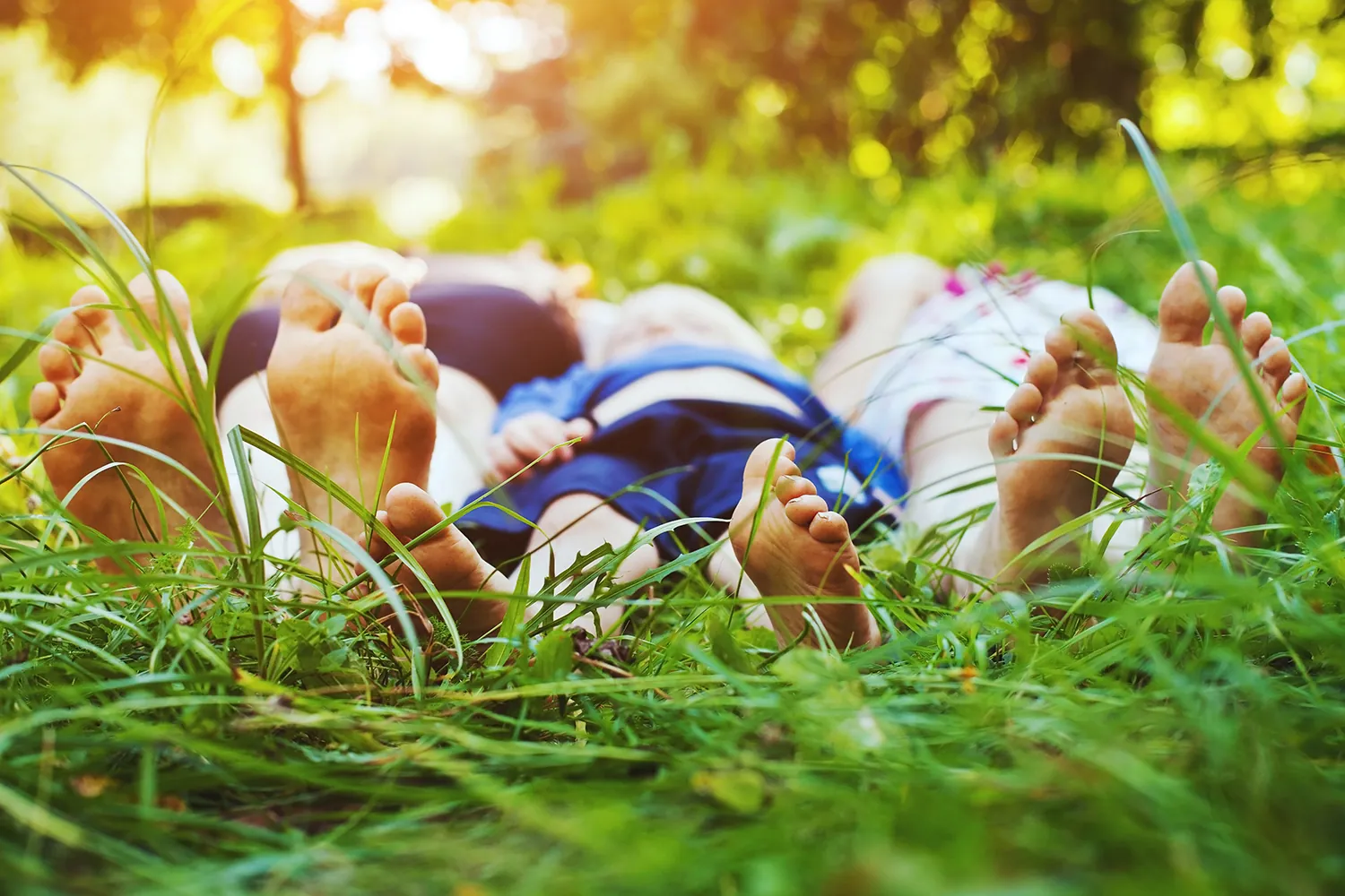 Family relaxing in the grass